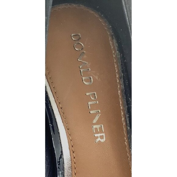Donald Pliner Women's Navy Suzette -Stretch Crepe Pump Size 8M Patent Block Heel - Picture 7 of 8